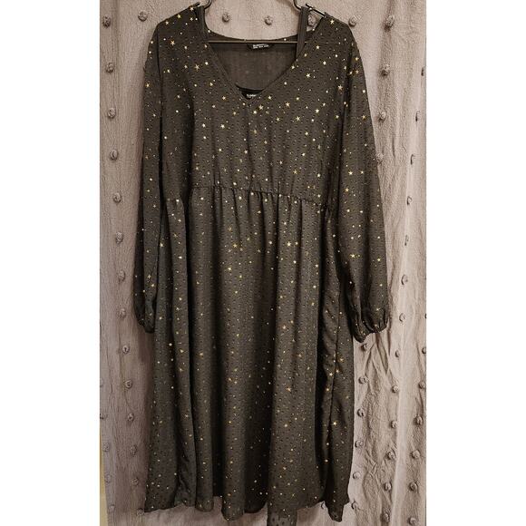 BLOOMCHIC 2 Pc Womens 18-20/2X Black Gold Sheer Mesh Star Moon Witchy Goth Party - Picture 1 of 12